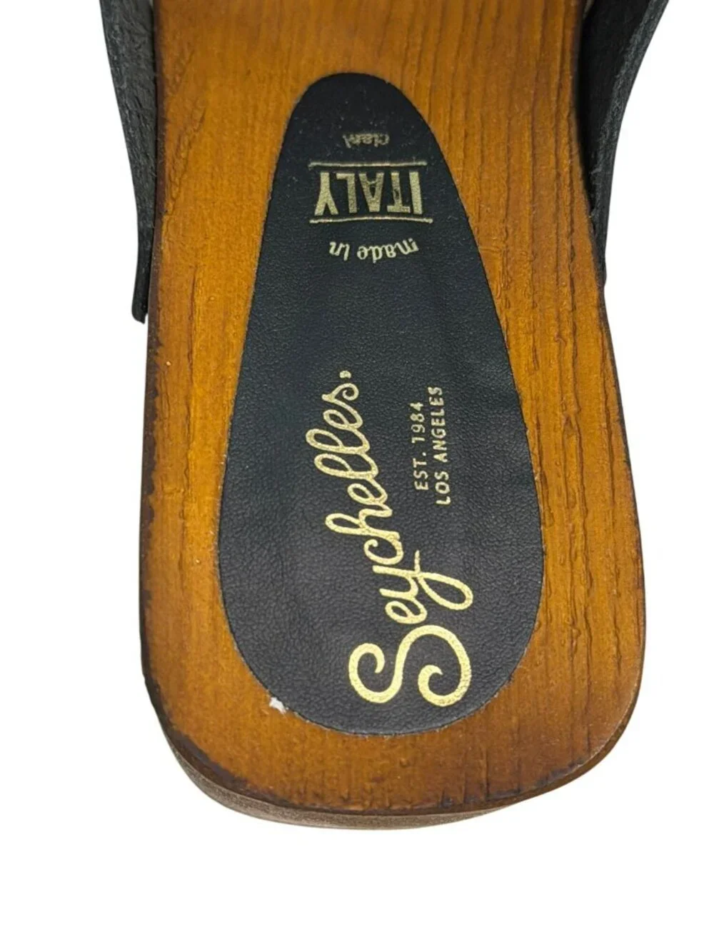 Seychelles Black Leather Wooden Platform Sandals Made In Italy Size 8 New